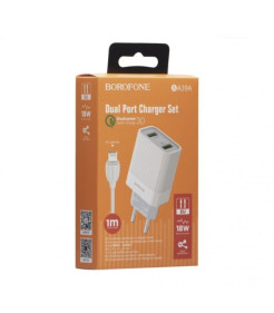 BORFONE (BA39A) CARREGADOR + CABO LIGHTNING BRANCO