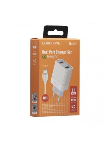 BORFONE (BA39A) CARREGADOR + CABO LIGHTNING BRANCO