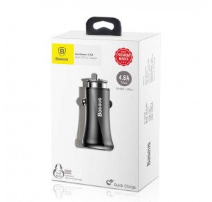CARREGADOR DE CARRO PRETO BASEUS GENTLEMAN 4.8A USB X2 CCALL-GB01