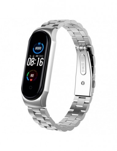 Pulseira Xiaomi Mi Smart Band 7 / Mi Smart Band 6 / Mi Band 5 / Amazfit Band 5 Elos de Metal (Prateado)