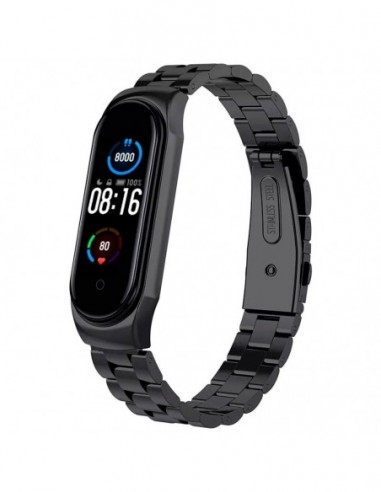 Pulseira Xiaomi Mi Smart Band 7 / Mi Smart Band 6 / Mi Band 5 / Amazfit Band 5 Elos de Metal (Preto)