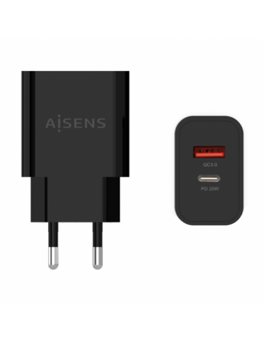 CARREGADOR 20W 1XUSB-C 1XUSB-A AISENS PRETO