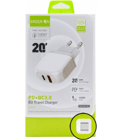 GREEN ON 20W DUAL PD + QC3.0 TRAVEL CHARGER A2316C-EU