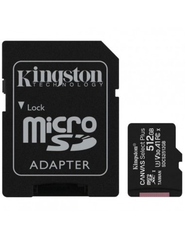 Kingston Cartão Micro SDXC 512GB Clase 10 100MB/s Canvas Select Plus + Adaptador SD