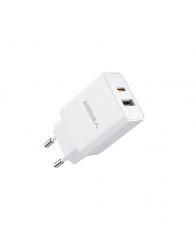 VEGER TRAVEL CHAGER USB A AND TYPE C QC3.0 PD 30W VLS3020 WHITE