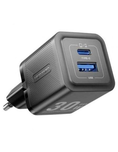 VENTION CARREGADOR DE PAREDE GAN 2 PORTAS USB USB C+A PRETO