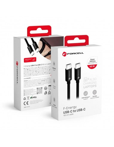 CABO TYPE C / TYPE C FORCELL F-ENERGY QC4.0 3A 60W 1,5M BLACK