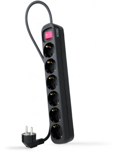 Nanocable Regua de Proteção com 6 Shuckos - Cabo de 1.40m - Interruptor On/Off - Preto