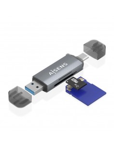 Aisens Leitor de Cartões USB-C e USB-A - Compativel com SD, Micro SD, MMC, RS-MMC - Cinzento