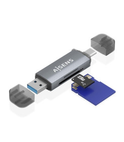Aisens Leitor de Cartões USB-C e USB-A - Compativel com SD, Micro SD, MMC, RS-MMC - Cinzento