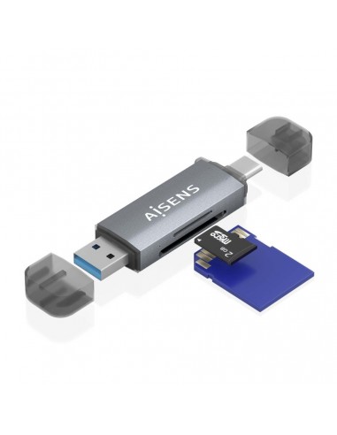Aisens Leitor de Cartões USB-C e USB-A - Compativel com SD, Micro SD, MMC, RS-MMC - Cinzento