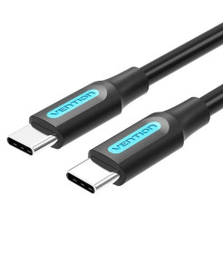 Vention Cabo USB-C Macho a USB-C Macho 3A 60W LED - 1.5m - Algodão Entrelçado Negro