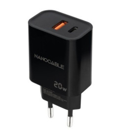Nanocable Carregador de Parede USB-C/PD + USB-A/QC 20W - Preto
