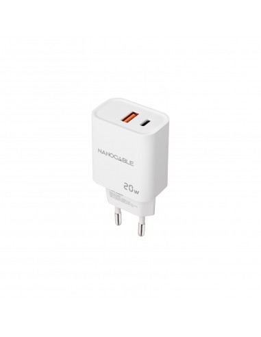 Nanocable Carregador de Parede USB-C/PD + USB-A/QC 20W - Branco