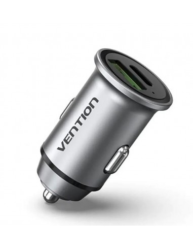 Vention Carrgador de isqueiro 20W 2xUSB (A+C) QC4.0 3.4A - Aluminio Cinza