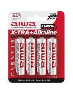 Pack de 4 Pilhas AA Aiwa X-TRA+Alcaline LR6/ 1.5V/ Alcalinas