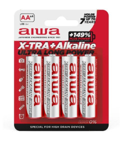 Pack de 4 Pilhas AA Aiwa X-TRA+Alcaline LR6/ 1.5V/ Alcalinas