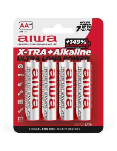 Pack de 4 Pilhas AA Aiwa X-TRA+Alcaline LR6/ 1.5V/ Alcalinas