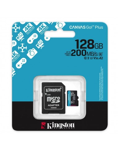 Kingston Cartão Micro SDXC 128GB UHS-I U3 V30 Classe 10 200MB/s Canvas Go Plus com Adaptador