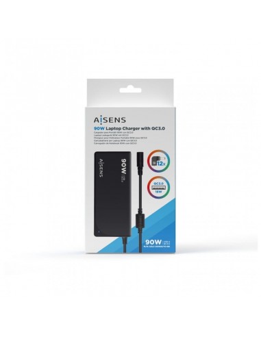 Aisens Carregador 90W Automatico Universal para Portatil con 12 Conectores + USB-A QC.3.0 - Negro