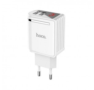 CARREGADOR HOCO C39A COM LED 2.4A 2XUSB BRANCO