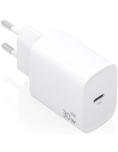 Aisens Carregador GaN 30W - USB-C PD3.0 - Tecnologia AI para Detectar Protocolo e Velocidade de Carga - Branco