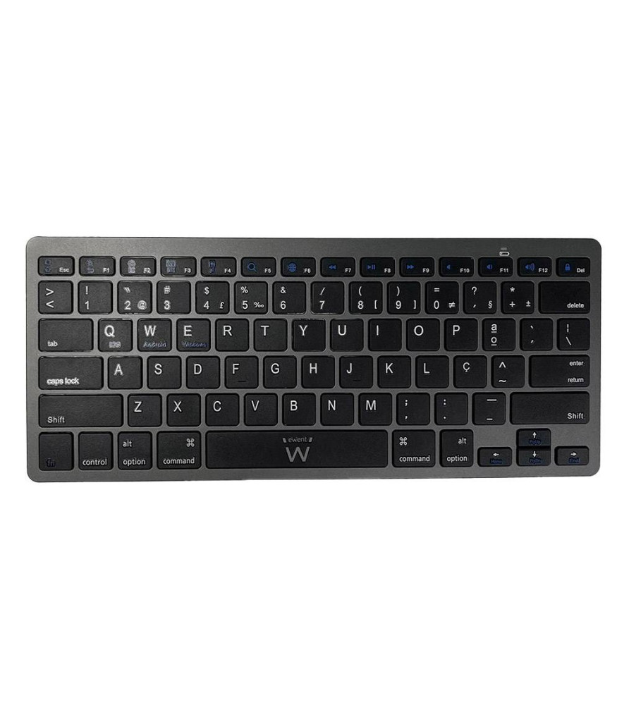 Ewent Teclado de Viajem- Bluetooth 3.0 PT - 2x AAA (Incluida) - 18 Teclas Multimedia - Negro/Cinza